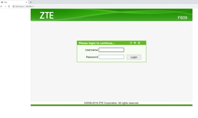 Login to ZTE ZXHN F609 Router